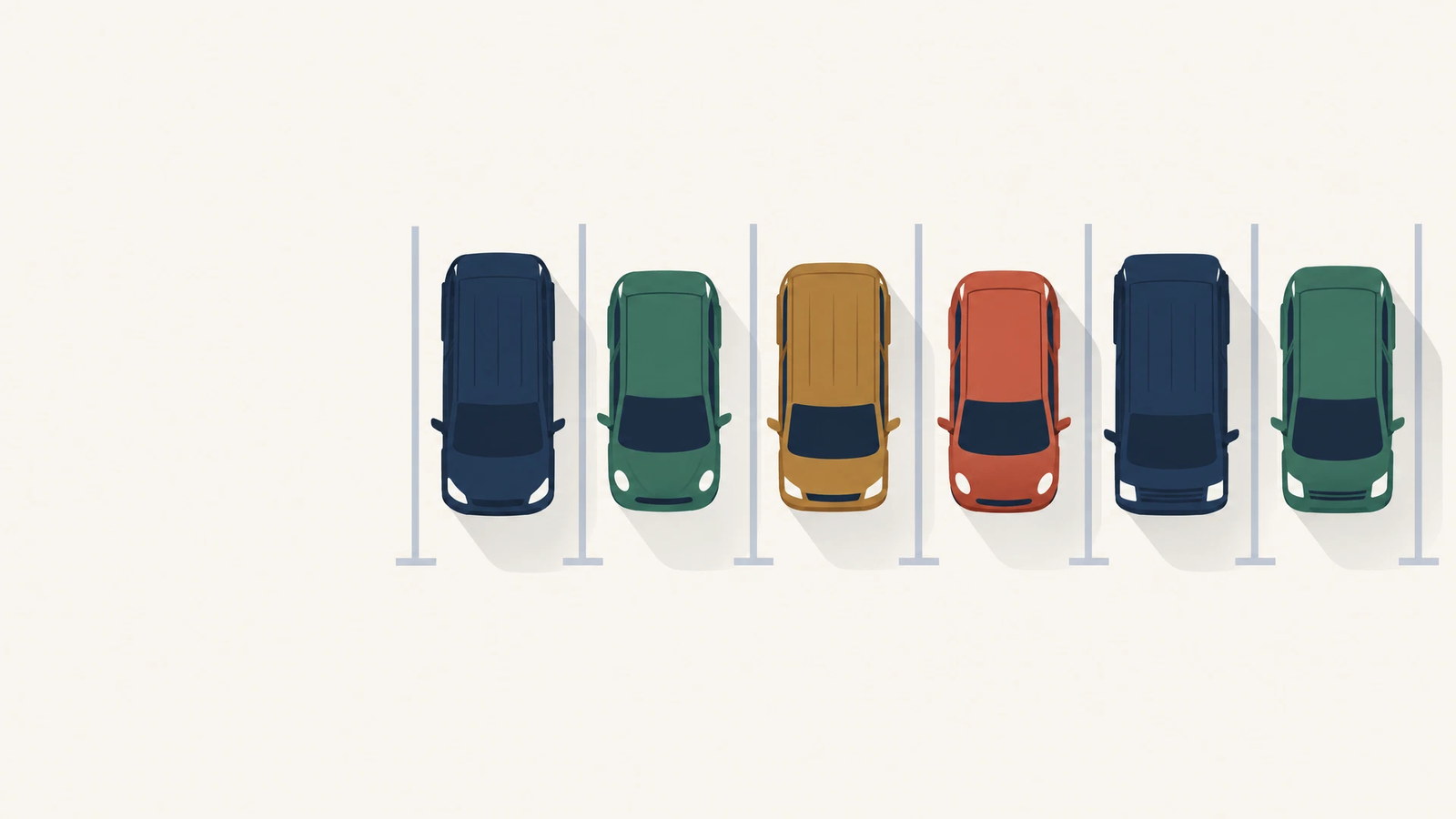 駐車場に並んだコンパクトカーのイラスト